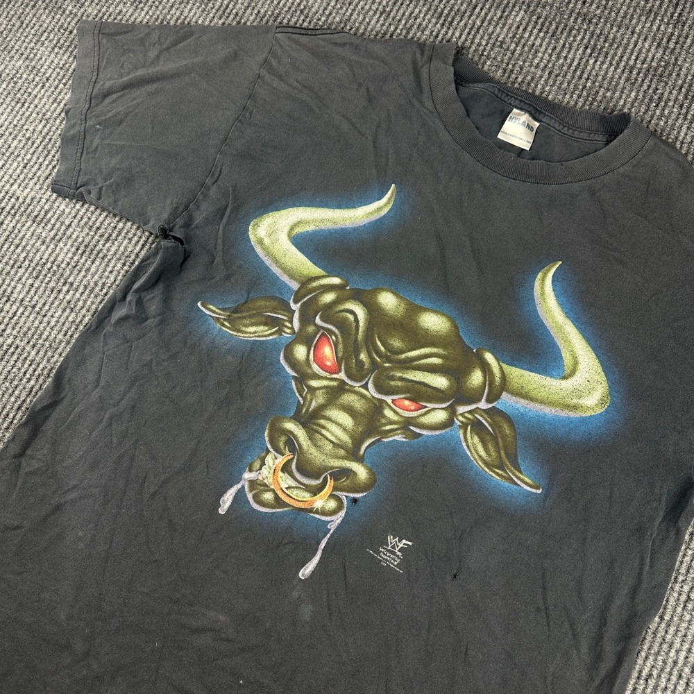 Vintage 1999 WWF The Rock Brahma Bull Shirt Layin the Smack Down Black Large